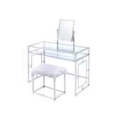 Carenze II White Faux Fur & Chrome Vanity Desk Model 90314 By ACME Furniture